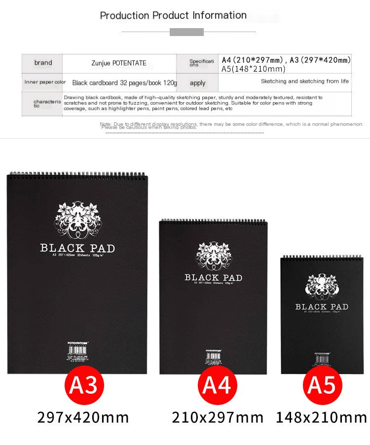 32 Sheets A4/A5 Black Sketch Pad for Art Materials