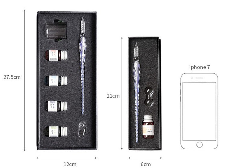 Crystal Glass Dip Pen Set with Ink