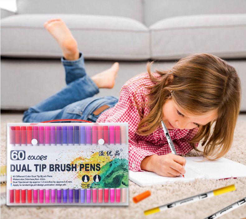 48/72/100 Color Dual-Head Soft Watercolor Pen Set