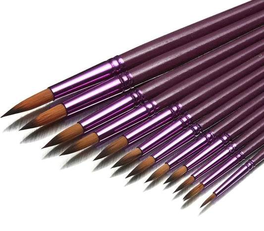 12 Purple Round Oil Paint Brushes & Watercolor Set