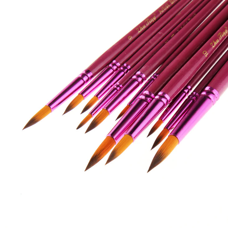 12 Purple Round Oil Paint Brushes & Watercolor Set